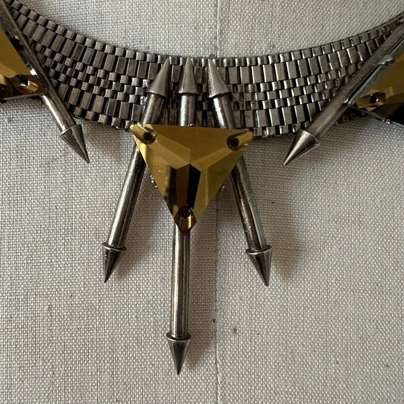 Fenton Fallon Silver Chain Link Barb Necklace Gold Faceted  Accents - Picture 6 of 7